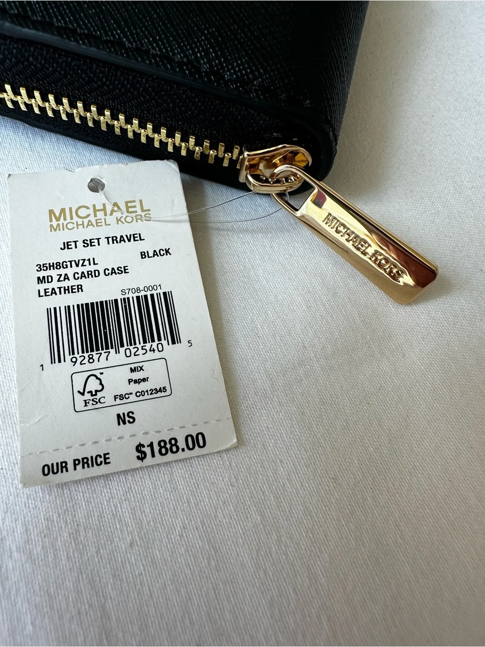 Michael Kors Jet Set Travel Black Saffiano Leather Zip Card Case Wallet NWT